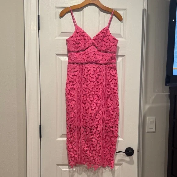 Bardot Hot Pink Lace Midi Dress - Picture 1 of 2